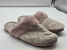 Dearfoams Slippers Shoes Womens Size 11 Pink Fuzzy Faux Fur Mule House Damaged