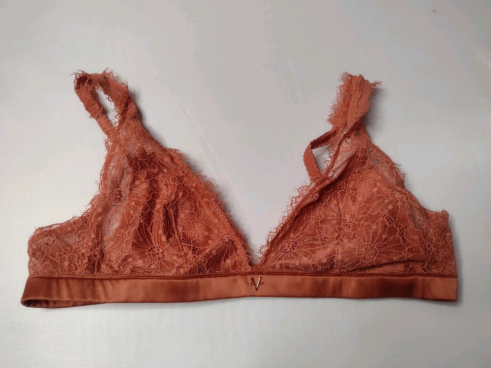 Victoria Secret Bralette Bra Small Lace Orange Floral Wireless Wire Free D