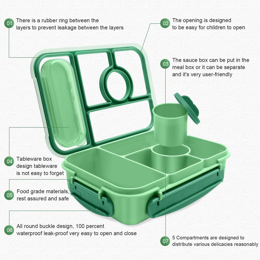 Bento Lunch Box for Adults and Kids with 5 Compartments