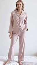 Women Pajama Set Soft Velvet Button Down Front Stretchy Pants Long Sleeve Lounge