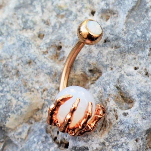 Rose Gold Plated Skeleton Hand Holding Crystal Ball Navel Ring - Image 3 of 3