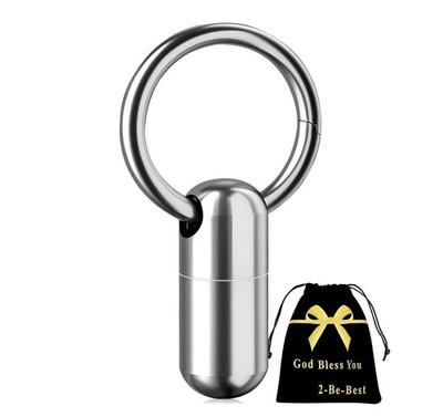 2-Be-Best Pill Holder with Keychain, Titanium Alloy Container Silver