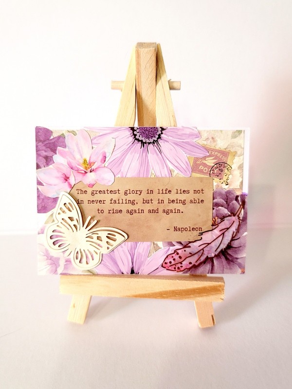 ACEO Original Cut Paper Art Purple Flower And Butterfly Collage by LoveYourMail