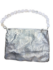Whiting and Davis Silver Gunmetal Womens Evening Purse Crystal Quartz Strap