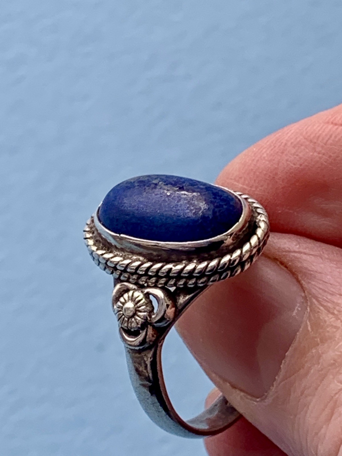 Vintage Solid Silver Large Blue Lapis Lazuli Stat… - image 1