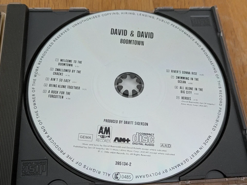 David & David - Boomtown - 1986 A&M Records CD sehr guter Zustand Alternative Ro - Bild 2 von 3