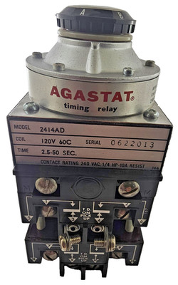 Agastat 2414AD Timing Relay 2.5-50 Sec. On-Delay 120Vac 10A 4PDT 14-Pin 1-Phase