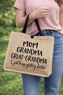 Mom Theme Gift Bag Tote Women 14''x12''x5½'' Jute Fiber New Grandma