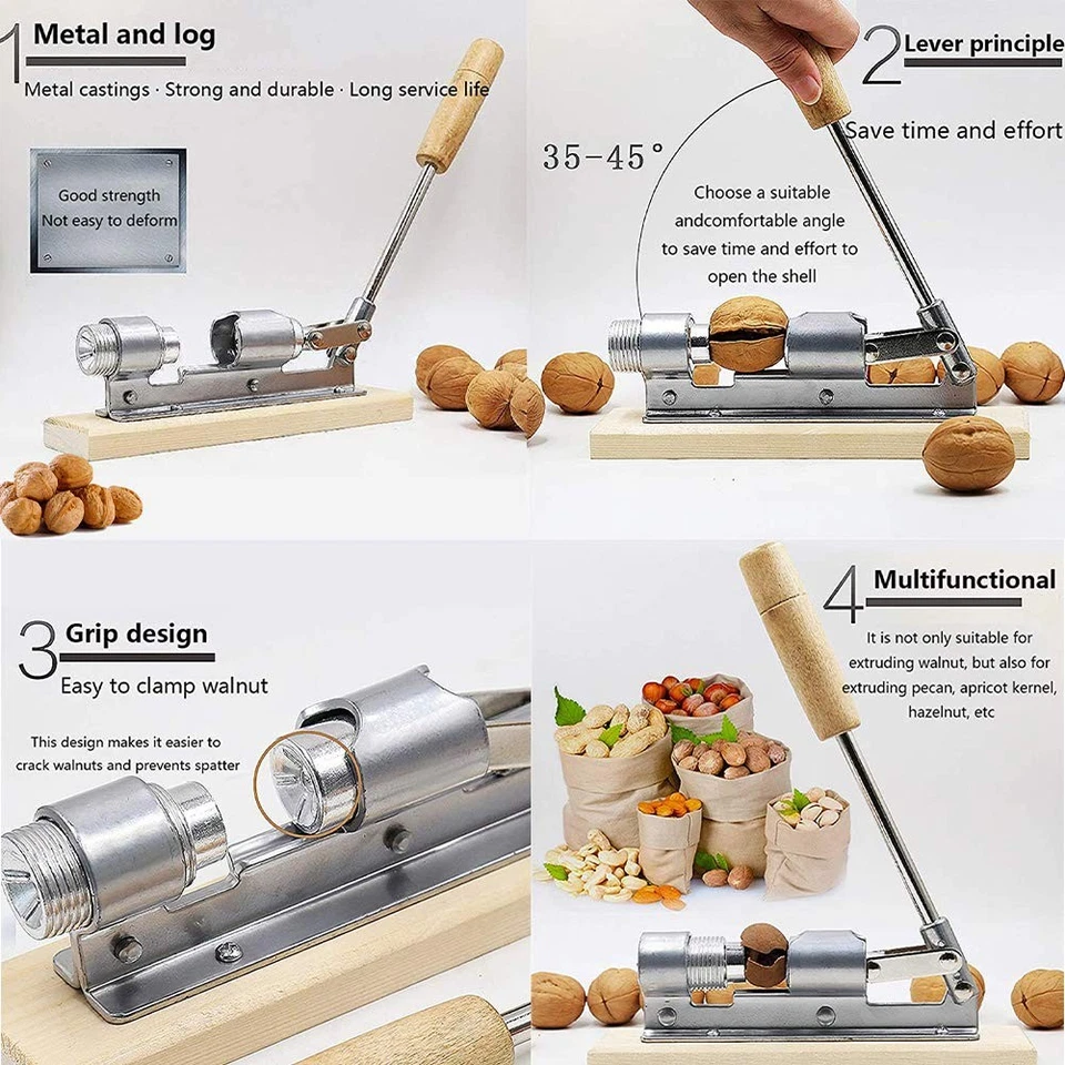 Heavy Duty Adjustable Nut Cracker With Wooden Base And Cleaning Brush - Image 4 of 4