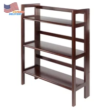 WINSOME WOOD Bookshelf 38"H Terry 3-Tier Shelves Vertical Foldable Walnut