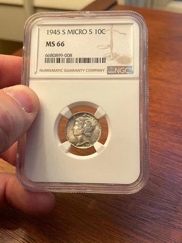 (#101844) Mercury Dime:  1945 S.  NGC MS 66.  Micro S variety!    (see video!)