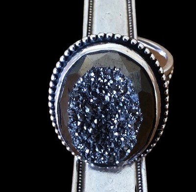 Colleen Lopez Sterling Silver  Graphite druzy quartz ring