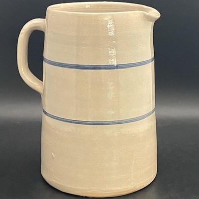 Marshall Pottery Blue Stripes Salt-Glazed Water Pitcher 1895-1905 USA 9.25''t 3qt