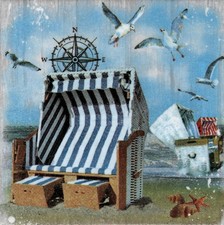 1 Deko Wandfliese Strandkorb Möwen Dekobild Handarbeit Mitbringsel