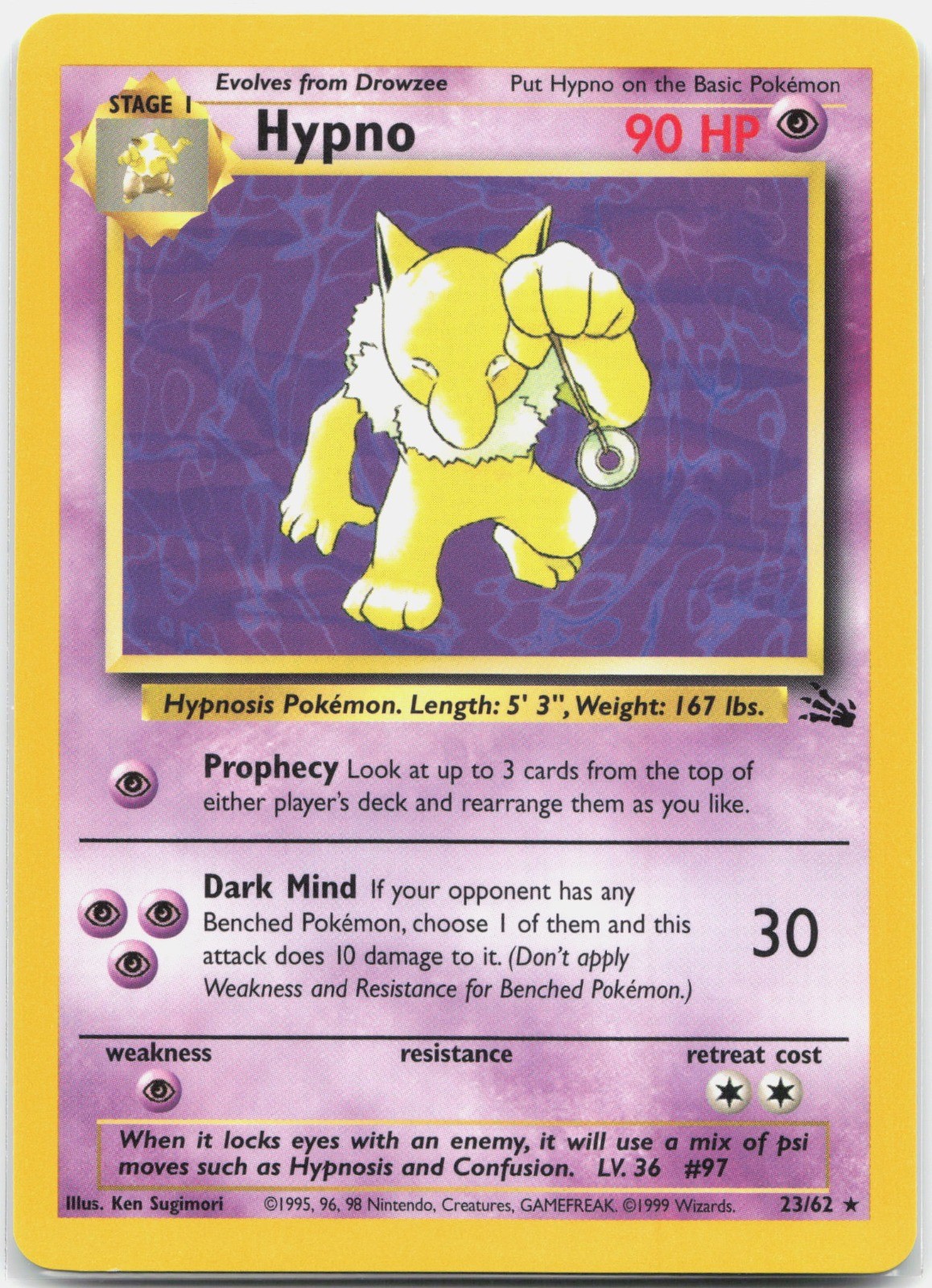 Hypno (23) Rare Fossil FO Psychic Unlimited 23/62 1999 NM