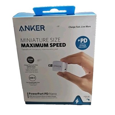 Anker PowerPort PD Nano 20W USB-C Fast Charge Wall Charger 1-Port White Open Box