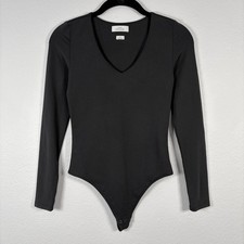 Women's Aritzia Babaton Basic Black V Neck Long Sleeve Contour Bodysuit
