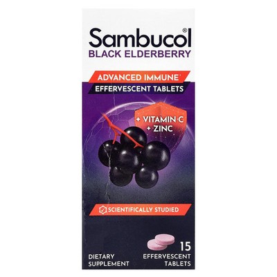 Black Elderberry, Effervescent Tablets + Vitamin C & Zinc, Age 4+, 15