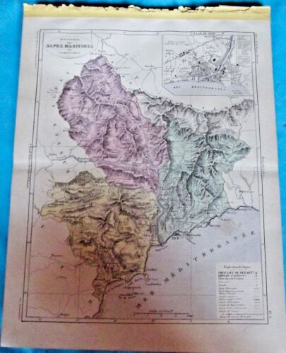 Old Map 1900 France Département Alpes Maritimes Nice Grasse Cannes Antibes  - Afbeelding 1 van 6