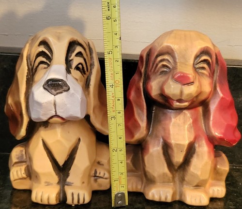 2 Vintage Plastic Blow Mold Dog Coin Bank made in Hong Kong With Plug 1960 5.5" - Picture 11 of 14