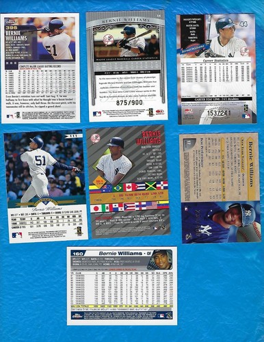 BERNIE WILLIAMS 6 CARD CHROME REFRACTOR DONRUSS STAT LINE FRACTAL MATRIX YANKEES - Picture 2 of 2
