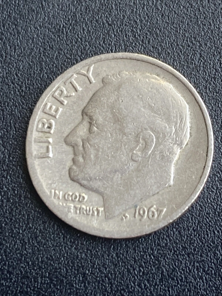 *RARO* 1967 Roosevelt Error Dime (IN GOD WE TRUST, 7 y JS) Foto 4 de 4