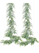 2Pk 12Ft Artificial Eucalyptus Garland Seeded Fake Greenery Vines Faux Hanging