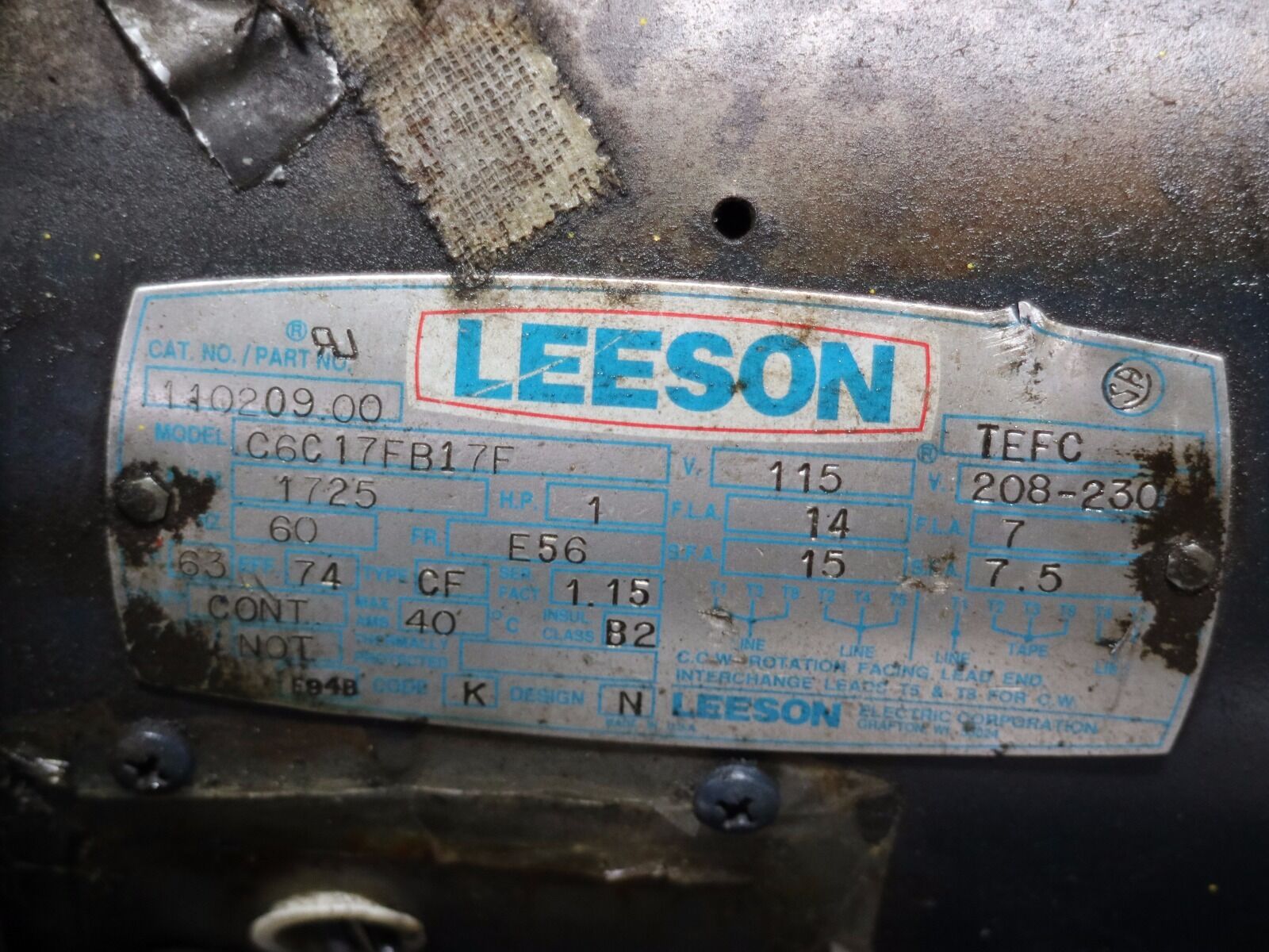 Leeson Electric Motor 1HP