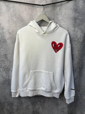 Keith Haring Hoodie Big Logo Heart White Women's Size Small | eBay