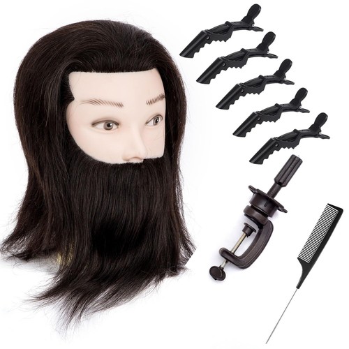 Male Mannequin Head with Beard Training 100% Real Human Hair for Black