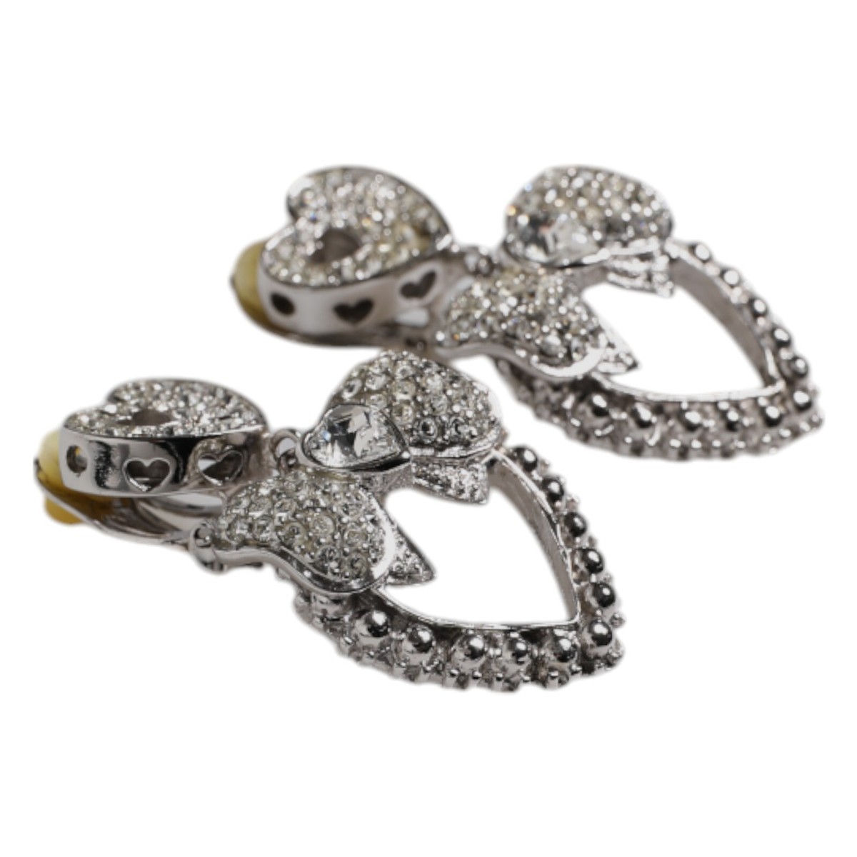 DOLCE & GABBANA Earrings Silver Heart Bow Rhinestones Dangle