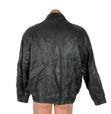 Vintage 80s Pelle Sport BLACK 100% LEATHER Bomber Flight Jacket XL