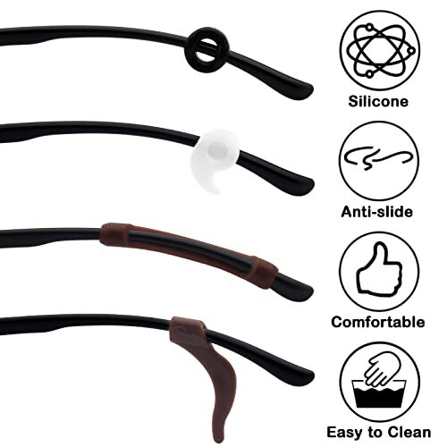 Benvo 12 Pairs Eyeglasses Retainers Silicone Glasses Temple Holders Anti-slip