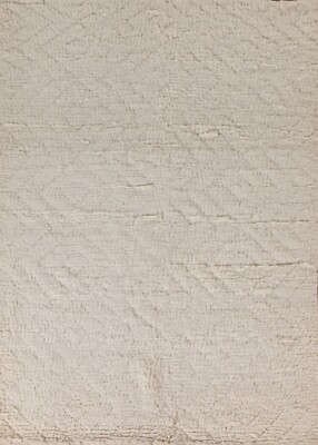 Ivory Wool Soft Plush Moroccan Geometric Area Rug 5'x8' Handmade Oriental Carpet