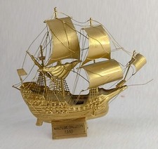 1565 Maltese Galleon Ship on Gilt Stand Fully Solid Gilt Made 15cm Vintage Rare