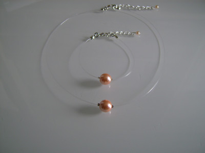 Parure saumon/corail/pêche perle Collier bracelet boucle Mariage
