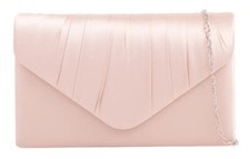 Women Satin Pleated Clutch Bag Bridal Wedding Evening Party Prom Handbag Chain