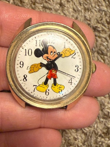 Vintage 1970 Timex Mickey Mouse Fun Timer gold tone Watch with out Bands.