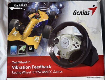 Genius TwinWheel F1 Steering Wheel for PS2 & PC Racing Emulator Vibration OB!