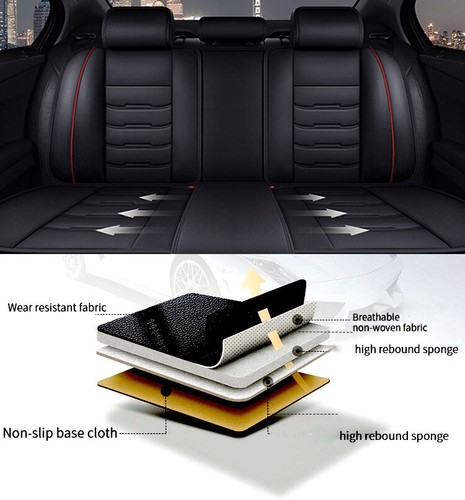 For Nissan Car Seat Covers Leather 5-Seat Full Set Front Rear Protector Pads Mat - Picture 7 of 30