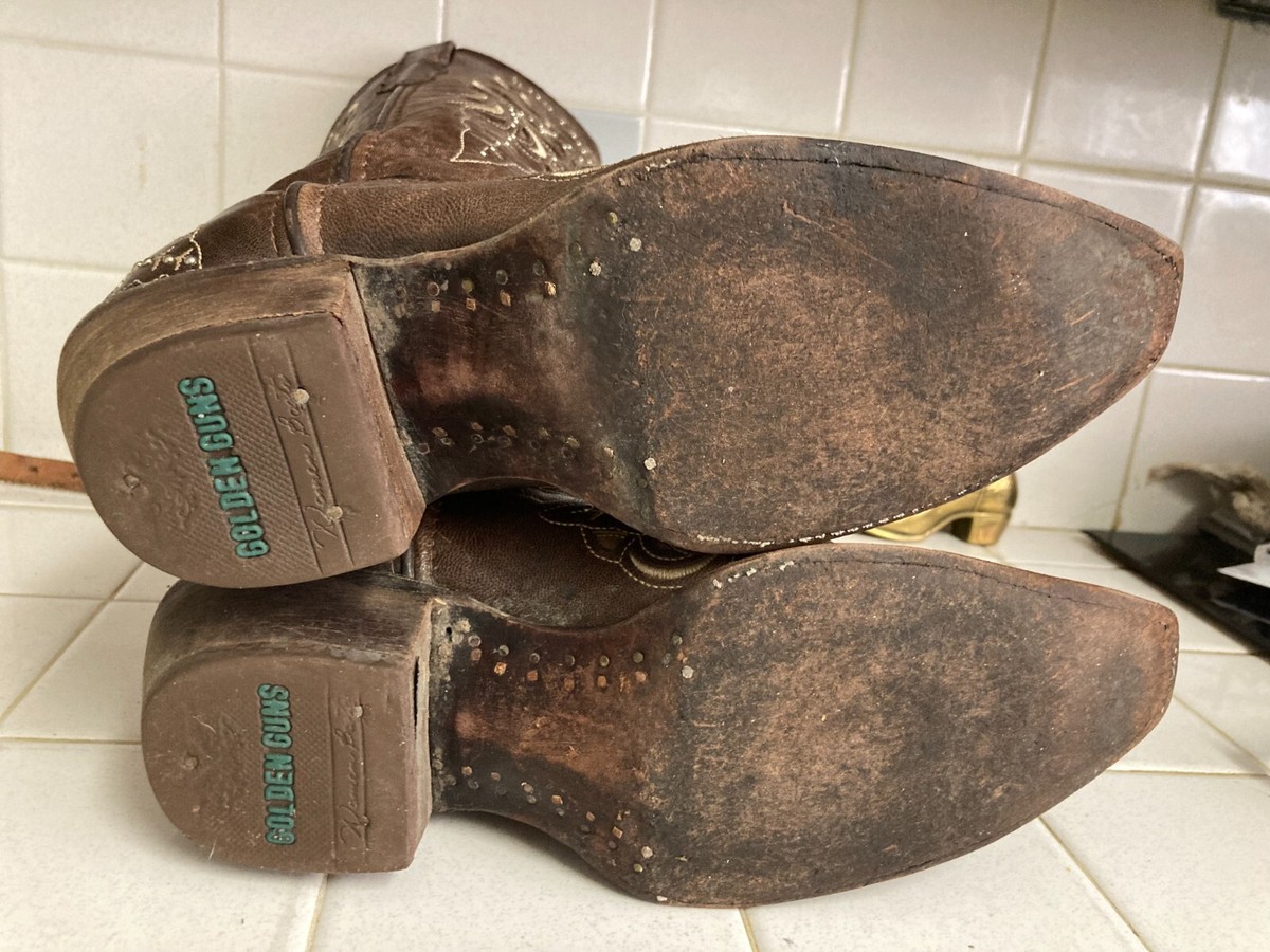 Golden Guns Distressed Brown Embroidered/Crystal Western Boots US