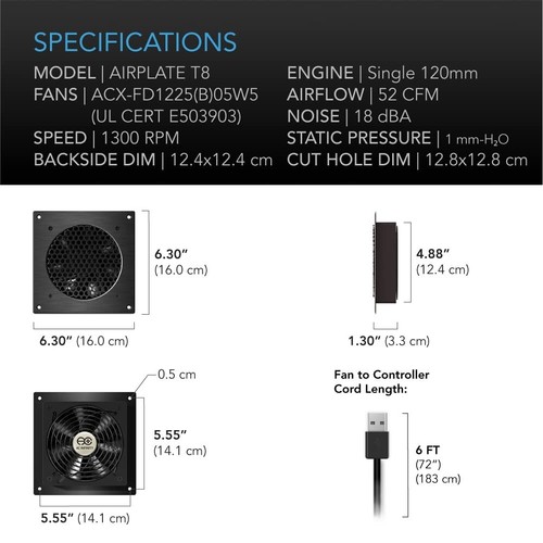 Quiet Cooling Dual-Fan System with Thermostat Control for AV Cabinets - 6 Inch - Picture 8 of 10