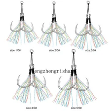 6Pair Double Assist Hooks Carbon Steel Jig Hook Big Game Saltwater Fishing Hook