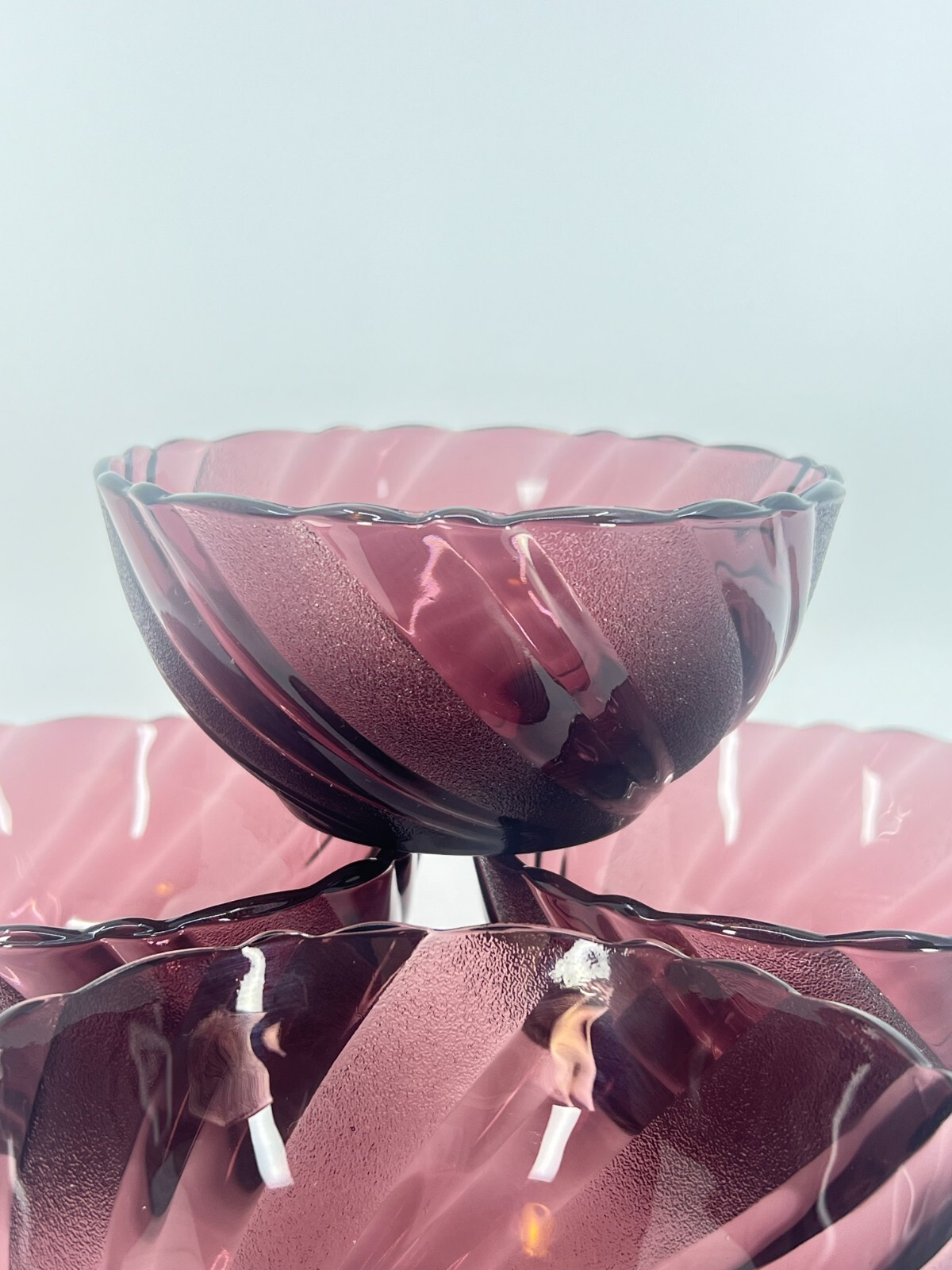 4 Vintage Duralex Amethyst Swirl France Bormioli Rocco French MCM Bowls 4.5"D