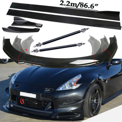For Nissan 370Z 2009-2021 Front Bumper Lip Spoiler Side Skirts Rear Glossy Black
