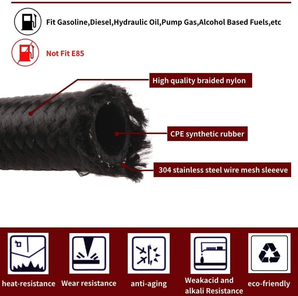 8AN 10FT Fitting Steel Nylon Braided Oil Fuel Line +10pcs Swivel Hose