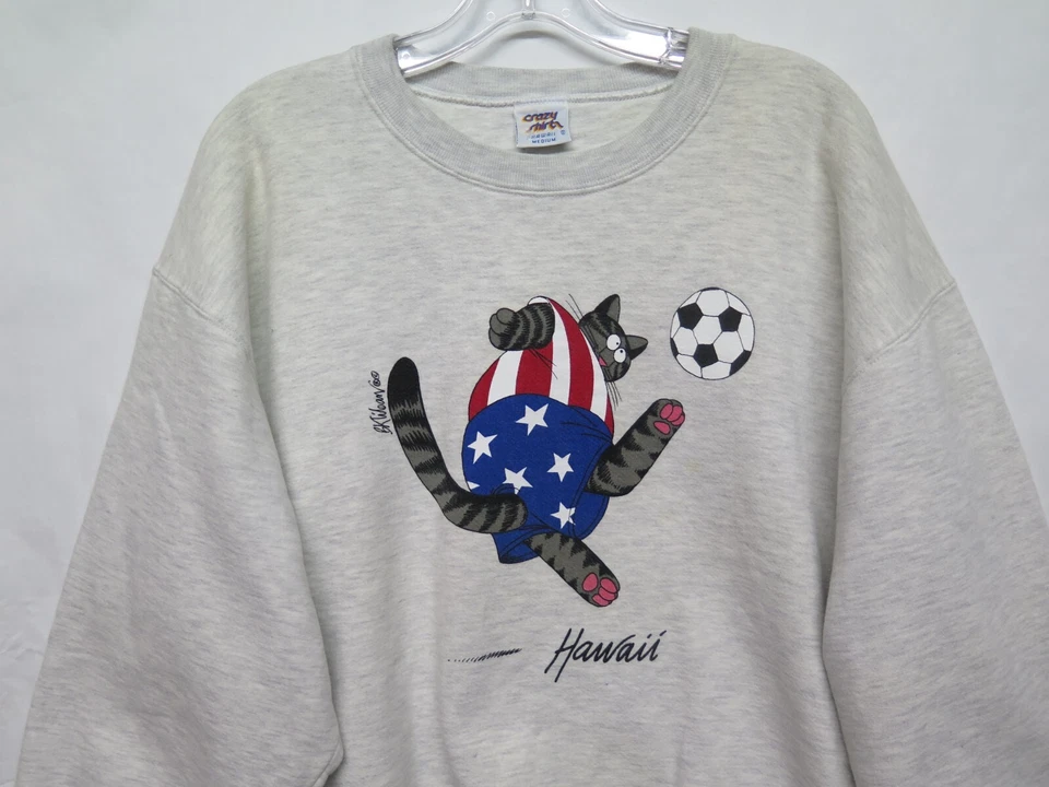 Vtg 80s 90s Crazy Shirts Hawaii B Kliban Team USA Soccer Cat Sweatshirt M Rare - Image 2 of 4