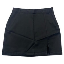 Indigo Rising Black A-Line Mini Skirt Faux Leather Black Size M Side Zip Slit