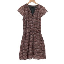 Banana Republic Fit & Flare Dress Womens S Multi Floral Flutter Sleeve Tie Waist