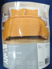 Kaleidoscope Pattern 3 Piece Quilt Set Full/queen Gold